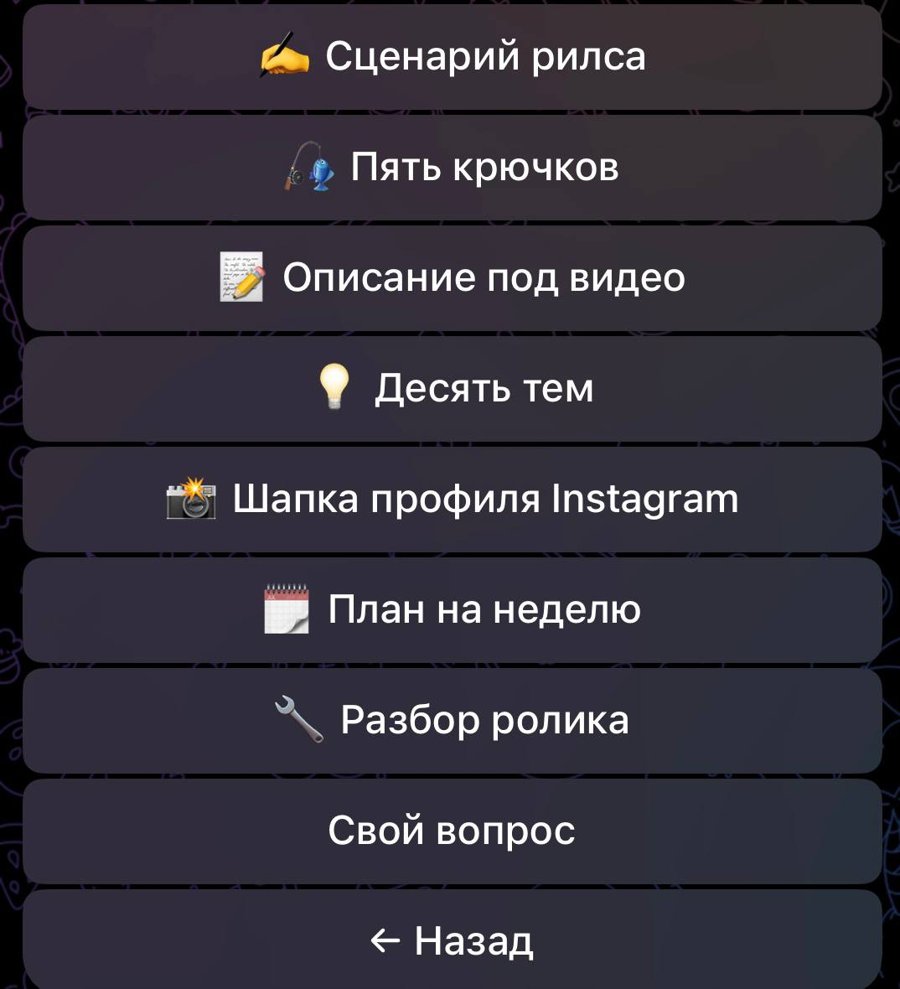 Меню помощника в боте